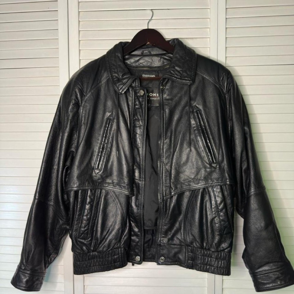 Wilsons Leather Bomber Jacket Men's Small Vintage 90s Thinsulate Casual black